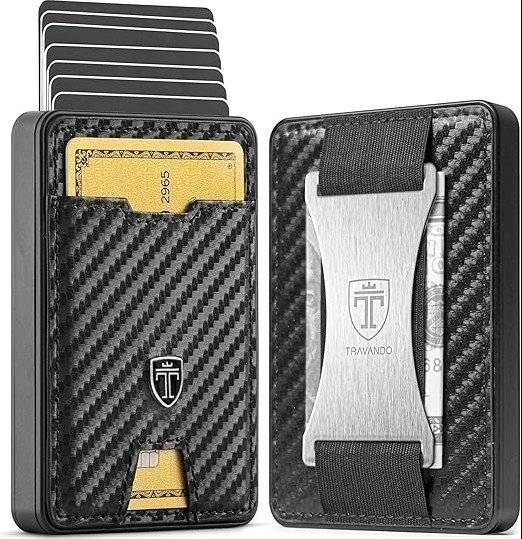 Billetera Tarjetas Delgada Elegante Bloqueo Bifold Carbon Fiber